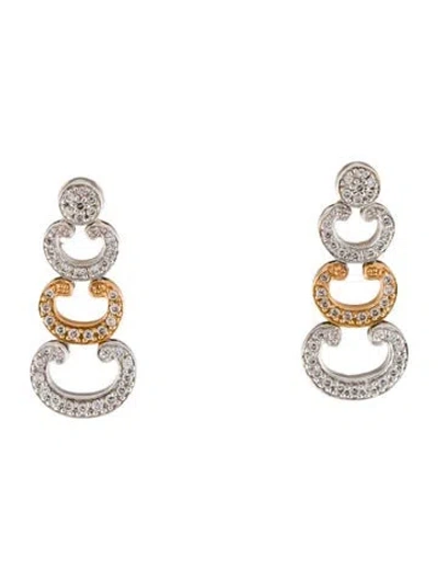 Pre-owned Charriol 18k Diamond 3 'c' Drop Earrings In Multi