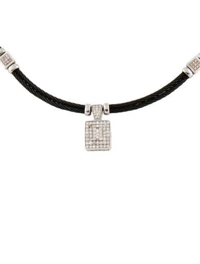 Pre-owned Charriol 18k Diamond Celtic Noir Square Pendant Necklace, 16.5" In Black