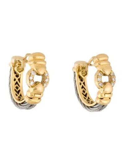 Pre-owned Charriol 18k Diamond Two-tone Huggie Earrings In Multicolor