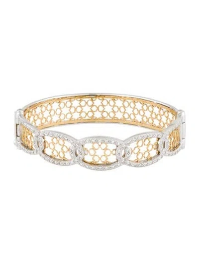 Pre-owned Charriol 18k Two-tone Diamond Latticework Hinged Bangle Bracelet, 7" In Multi