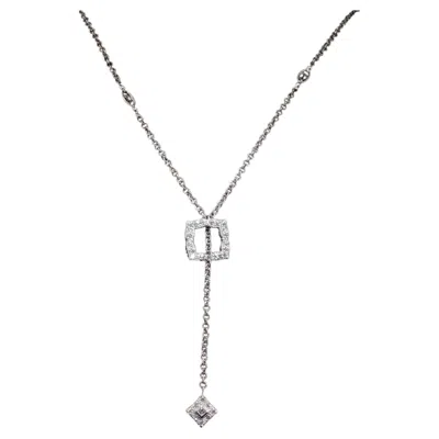 Pre-owned Charriol 18k White Gold Diamond Flamme Blanche Quatrefoil Toggle Necklace 18"