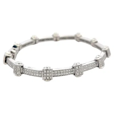 Pre-owned Charriol 18k White Gold Link Bracelet 1.25ct Round Diamonds & 0.15ct Sapphire