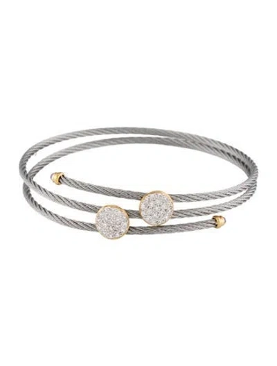 Pre-owned Charriol Amethyst & Diamond Circle Coil Wrap Station Bracelet, 7" In Multicolor