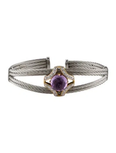 Pre-owned Charriol Amethyst & Diamond Cuff Bracelet, 7.25" In Multi