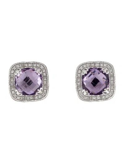 Pre-owned Charriol Amethyst & Diamond Wave Stud Earrings In Multi