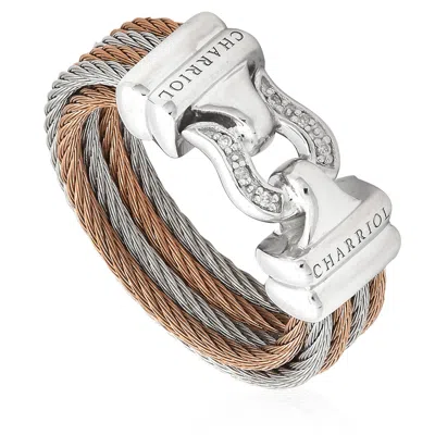 Charriol Brilliant Diamonds Steel And Rose Pvd Cable Ring In Neutral