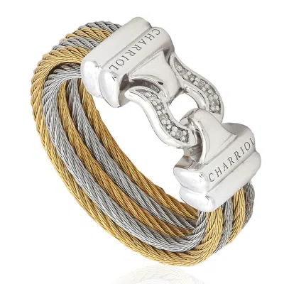 Charriol Brilliant Diamonds Steel And Yellow Pvd Cable Ring In Gold