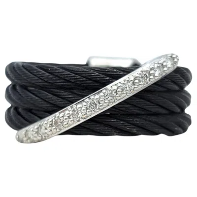 Pre-owned Charriol Celtic Noir Cable Multi Row Band Ring With Diamonds 18 Karat White Gold
