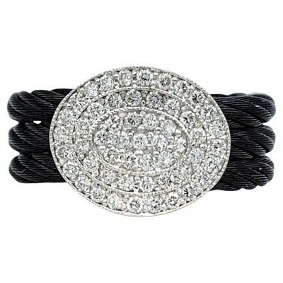 Pre-owned Charriol Celtic Noir Pavé Diamond Black Cable Ring 18 Karat White Gold