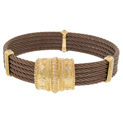 Pre-owned Charriol Celtique Cable Diamond Ladies Bracelet 18k Yellow Gold 0.42cttw