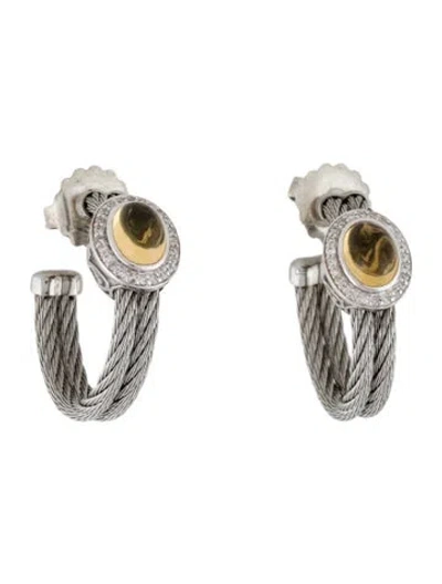 Pre-owned Charriol Citrine & Diamond Cable Hoop Earrings In Multi