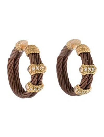 Pre-owned Charriol Diamond Bronze Cable Hoop Earrings In Multicolor