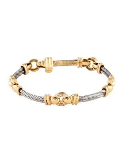 Pre-owned Charriol Diamond Cable Link Bracelet, 6.5" In Multicolor