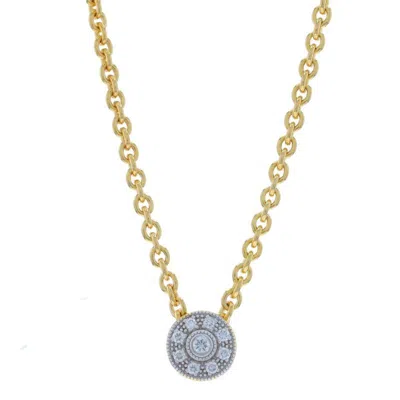 Pre-owned Charriol Diamond Halo Slide Pendant Necklace 16" - Yellow Gold 18k Round .15ctw