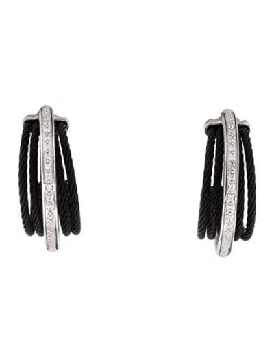 Pre-owned Charriol Diamond Hoop Earrings In Black