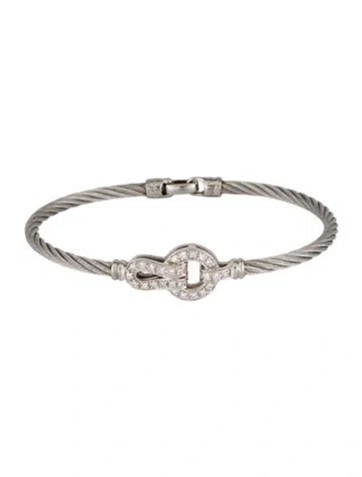 Pre-owned Charriol Diamond Knot Cable Bangle Bracelet, 7" In Multicolor