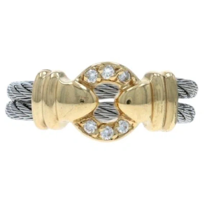 Pre-owned Charriol Diamond Ring - Stainless Steel Yellow Gold 18k Round Circle Buckle Sz 6