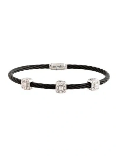 Pre-owned Charriol Diamond Three Station Cable Bracelet, 6.5" In Multicolor