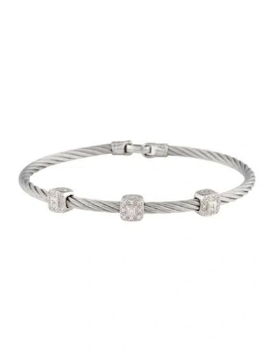 Pre-owned Charriol Diamond Three Station Cable Bracelet, 7" In Multi