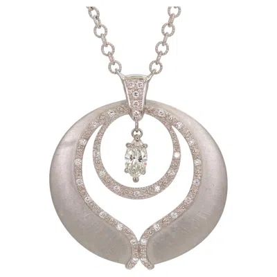 Pre-owned Charriol Gia Certified  Marquise Diamond 18k White Gold Pendant Necklace