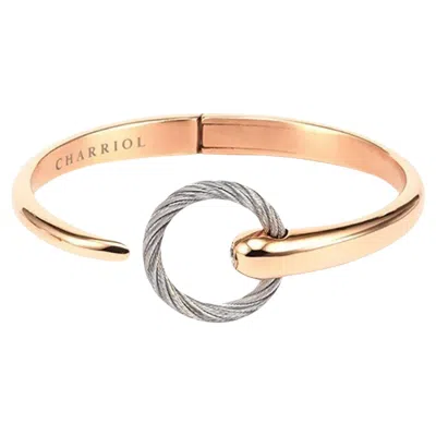 Pre-owned Charriol Infinity Zen Rose Gold Pvd Steel Cable Bangle 04-102-1232-0 Size M In Red