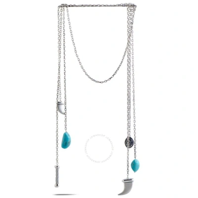 Charriol Kucha Stainless Steel Two Turquoise And Horn Pendants Open Ended Necklace In Metallic