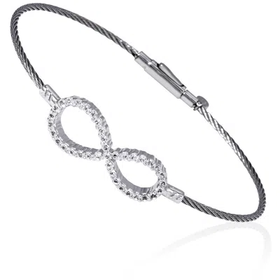 Charriol Laetitia Ladies White Topaz Eternity Bangle Bracelet 04-121-1222-1 In Grey Steel