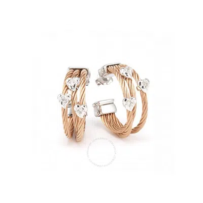 Charriol Malia Stainless Steel Rose Gold Pvd Cable Earring With White Topaz In Brown