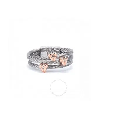 Charriol Malia White Topaz Stainless Steel Cable Ring With Rose Gold Plating In Silver