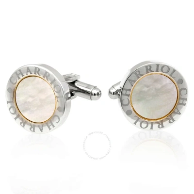 Charriol Men's Cufflinks Round Steel With White Mother Of Pearl In Metallic