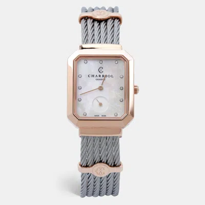 Pre-owned Charriol Mother Of Pearl Diamond Two Tone Stainless Steel St-tropez Strep.560.001 Women's Wristwatch 26 Mm In White