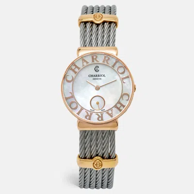 Pre-owned Charriol Mother Of Pearl Two-tone Stainless Steel St-tropez St30pc.560.013 Women's Wristwatch 30 Mm In Silver