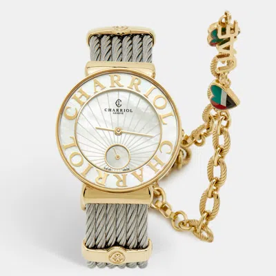 Pre-owned Charriol Mother Of Pearl Yellow Gold Tone Stainless Steel Diamonds St Tropez Uae Special Edition St30.1 Women In Silver