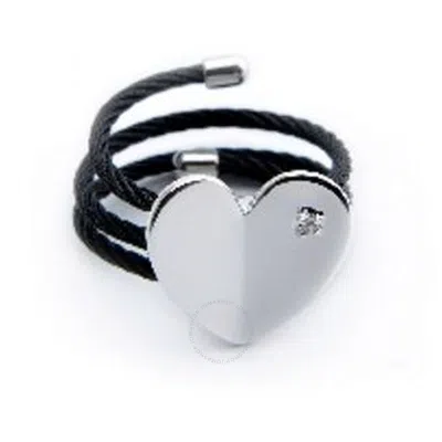 Charriol Mouni Diamond Black Pvd Heart Cable Ring In Black / Silver