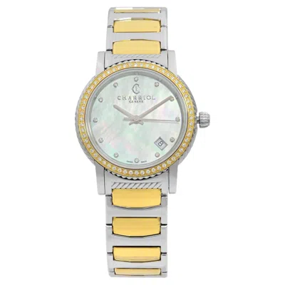 Pre-owned Charriol Parisii 0.40cttw Diamond Steel Mop Dial Ladies Watch P33sy2d.921.001 In Multi