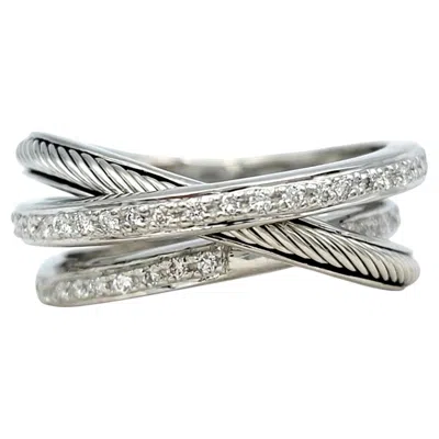 Pre-owned Charriol Pavé Diamond And Cable Multi Row Band Ring In 18 Karat White Gold