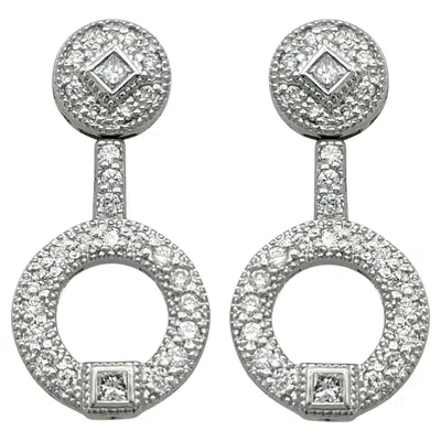 Pre-owned Charriol Pavé Diamond Open Circle Drop Earrings In 18 Karat White Gold