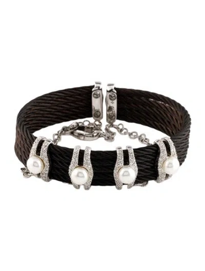 Pre-owned Charriol Pearl & Diamond Noir Cuff Bracelet, 6.25" In Multi