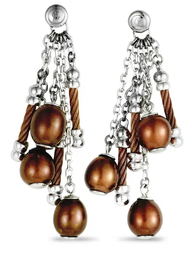 Pre-owned Charriol Pearl-embellished Dangle Earrings In Silver