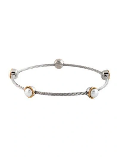 Pre-owned Charriol Pearl Station Bangle Bracelet, 7.25" In Multicolor