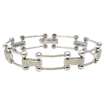 Pre-owned Charriol Philippe  Pavé Diamond Bar Cable Link Bracelet In 18 Karat White Gold