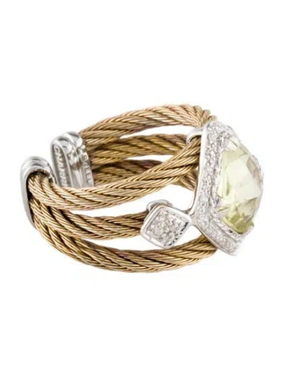 Pre-owned Charriol Quartz & Diamond Triple Celtic Cable Cocktail Ring In Multi
