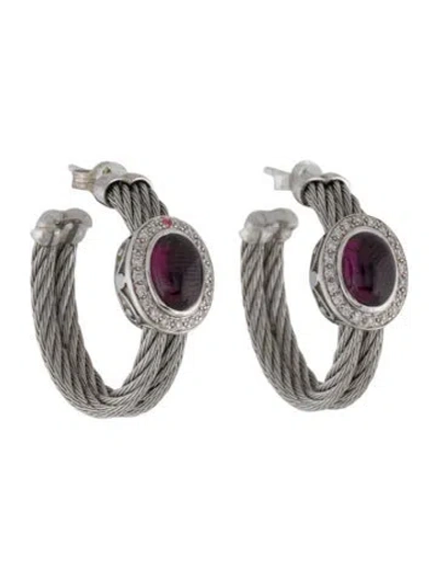 Pre-owned Charriol Rhodolite & Diamond Hoop Earrings In Multi