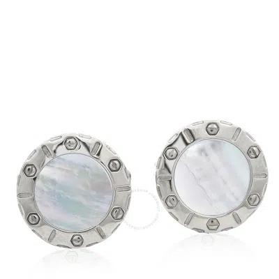Charriol Rotonde Stainless Steel White Mother Of Pearl Round Cufflinks In Metallic