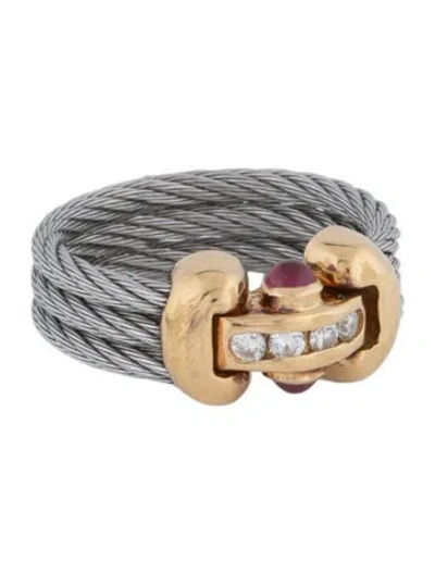 Pre-owned Charriol Ruby & Diamond Cable Ring In Multi