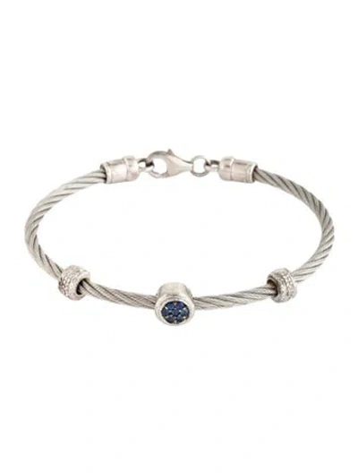 Pre-owned Charriol Sapphire & Diamond Station Bangle Bracelet, 6.5" In Multicolor