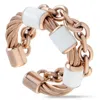 CHARRIOL CHARRIOL ST. TROPEZ STAINLESS STEEL AND PINK PVD WHITE ENAMEL CABLE AND CHAIN BAND RING