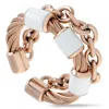 Charriol St. Tropez Stainless Steel And Pink Pvd White Enamel Cable And Chain Band Ring In Multi