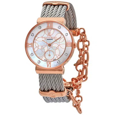 Charriol St. Tropez Quartz Diamond White Mother Of Pearl Dial Ladies Watch St30pd.560.028 In Gold