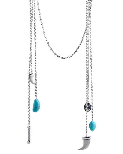 Charriol Kucha Stainless Steel Two Turquoise And Horn Pendants Open Ended Necklace In Multi-color
